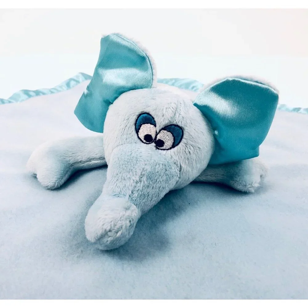 Baby Boom Elephant Security Blanket Lovey Blue Satin Edge Heart Musical - Picture 6 of 10